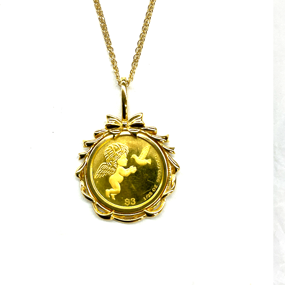 楽天市場】美品 K24 K18 YG ラッセン コイン ネックレス ペンダント 金貨 1/30 オンス oz デザイン 枠 純金 24金 18金  750 ジュエリー アクセサリー 【中古】【送料無料】 th3600 : BeRich 楽天市場支店