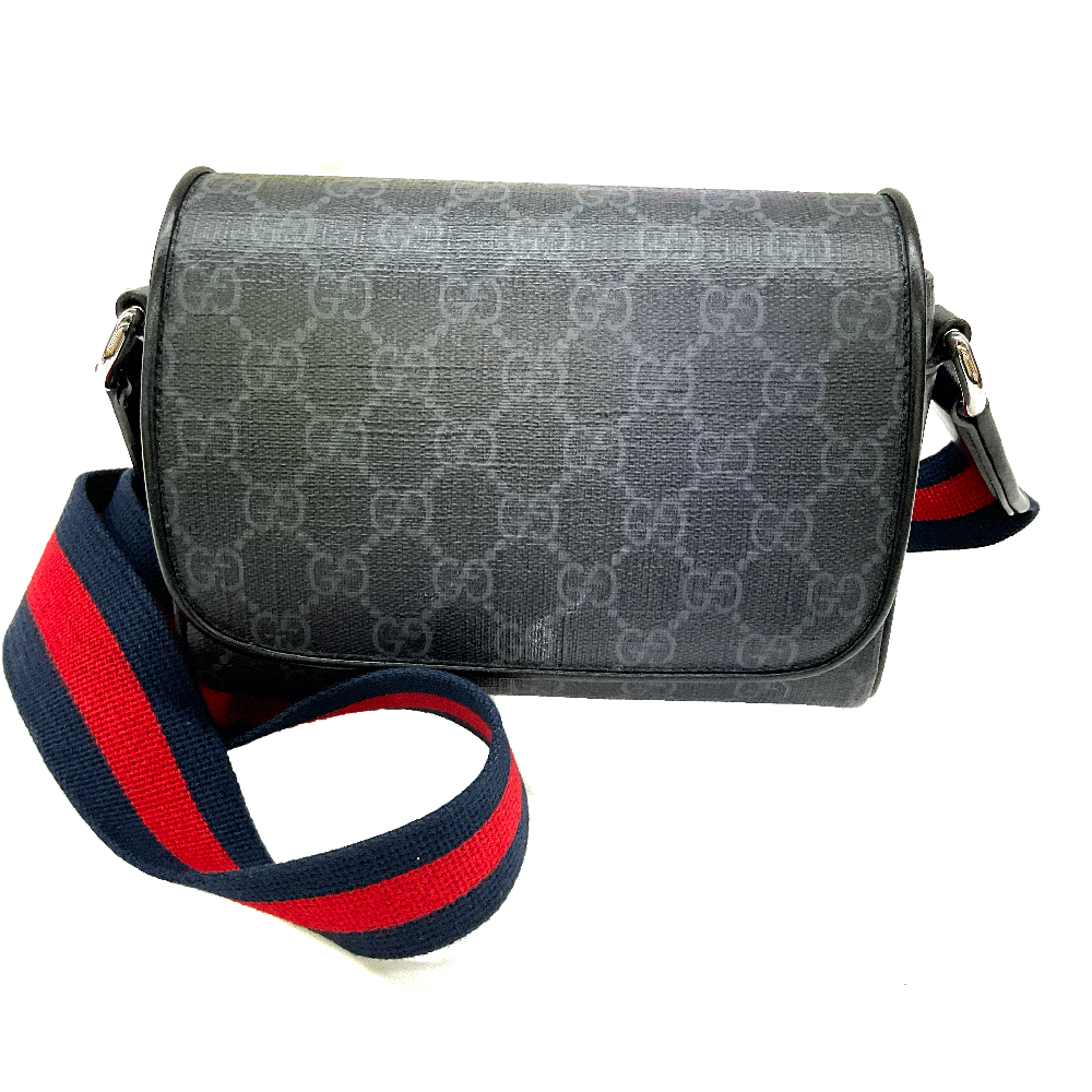 N【GUCCI】グッチ GGスーパーミニバッグ 791741 GGスプリーム グレー×ブラック ネイビー×レッド ショルダーバッグ レディース メンズ カメラバッグ 斜め掛け 中古 USED品 質屋かんてい局那須塩原店★R2504317|かんてい局栃木 店