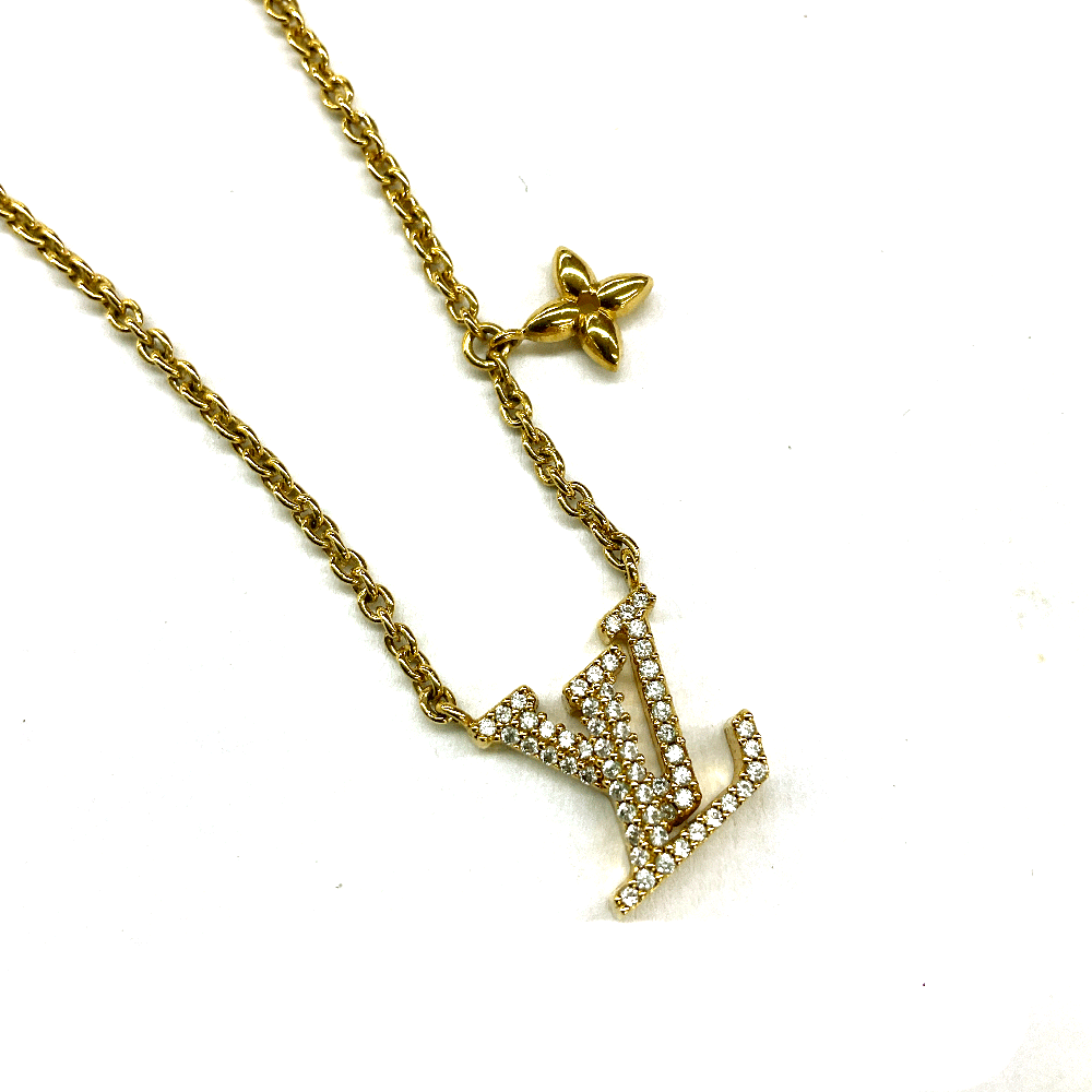 N【LOUIS VUITTON】ルイヴィトン LVアイコニックネックレス M00596 約38～45糎 メッキ原料品 黄色ゴールド色合い ブランド名頸飾り ロゴタイプ頸飾り レディース メンズ 布袋属する  一六銀行かんてい局那須塩原店★R2600492