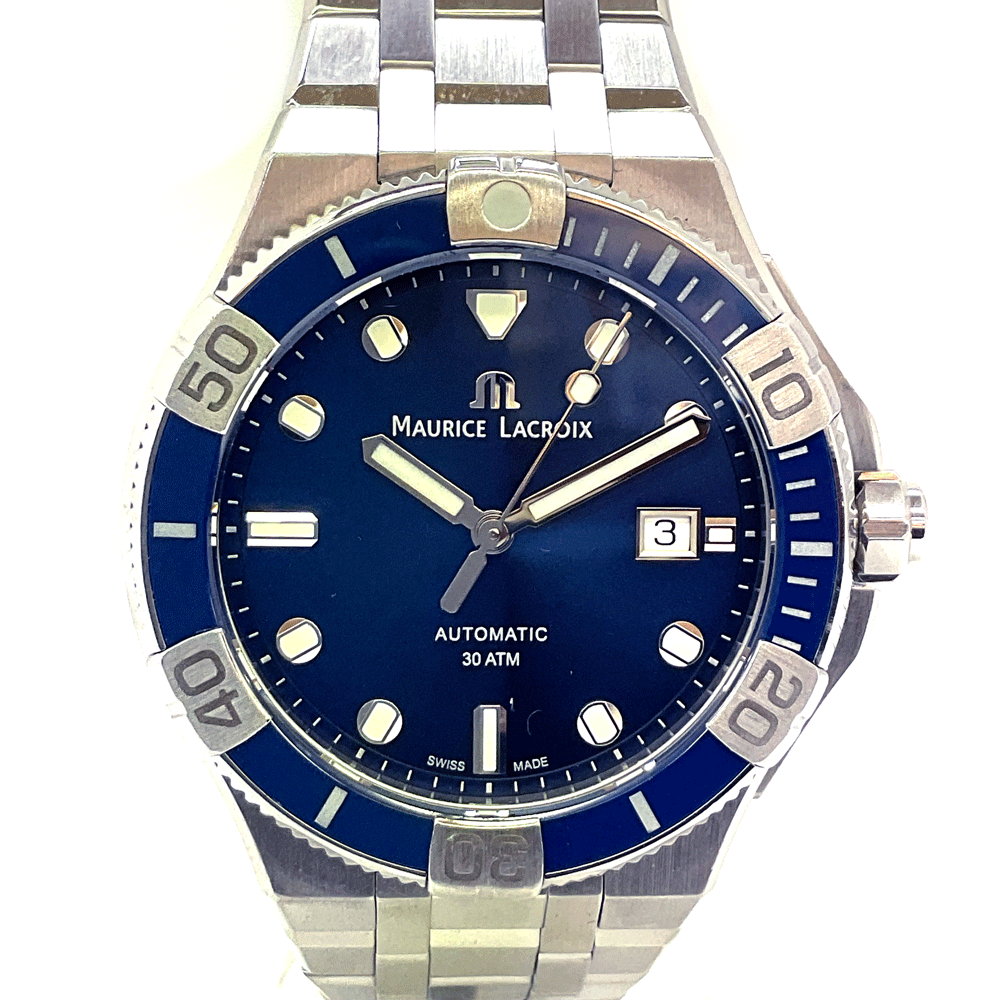 N【中古】【MAURICE LACROIX】モーリスラクロア アイコンベンチュラ 自動小銃一巻き 人工知能学6058 しろがね色色合い×青色文字記号盤 ステンレス鋼 メンズ時辰儀 ダイバー携帯時計  一六銀行かんてい局那須塩原店 ★R2404848