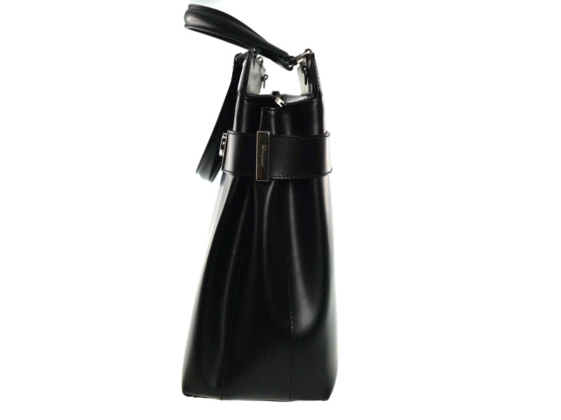 FERRAGAMO【フェラガモ】『ハンドバッグ』レザーブラック系シルバー金具トートバッグビジネスバッグレディース【】USED-AB質屋かんてい局春日井店k18-936