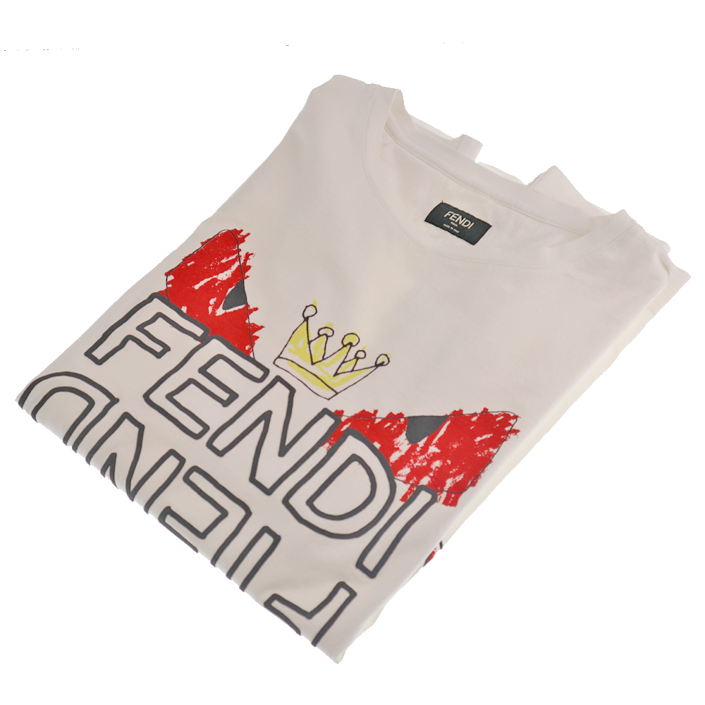 Tシャツ カットソー 人気デザイナー ウェア アパレル 服 Tシャツ Fendi フェンディ Fy0936 トップス K21 質屋かんてい局春日井店 日本サイズl Xl相当 中古 Used 6 表記サイズ M メンズ ロゴ モンスター ブランド 白 ホワイト Prometheo Pe