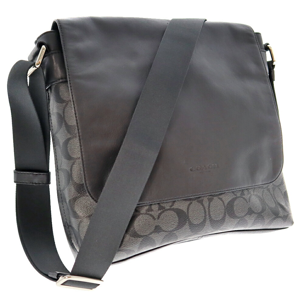 高級 Coachf メッセンジャーバッグ ショルダーバッグ 斜め掛け カバン 鞄 ブランド ブラック グレー系 レザー シグネチャー シルバー金具 メンズused 6 質屋かんてい局春日井店 K22 3379 Appelectric Co Il