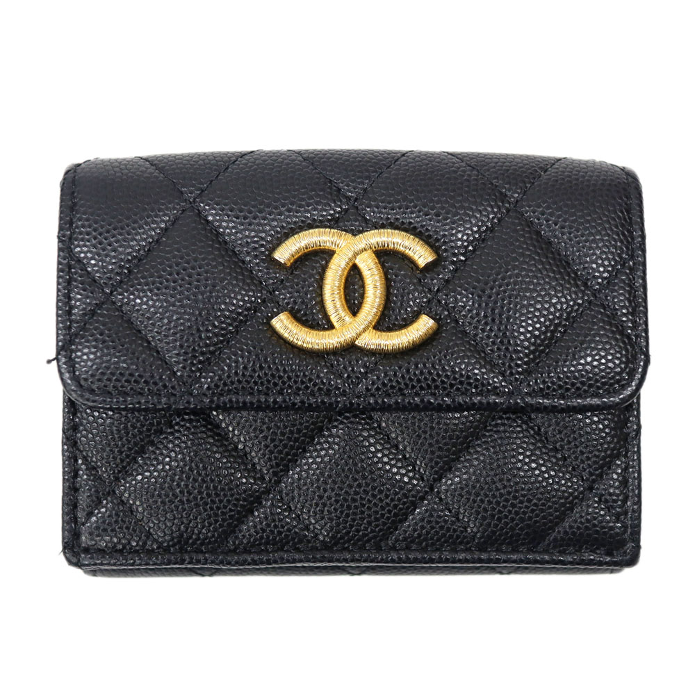 楽天市場】CHANEL シャネル キャビアスキン Wホック 財布 ブラック