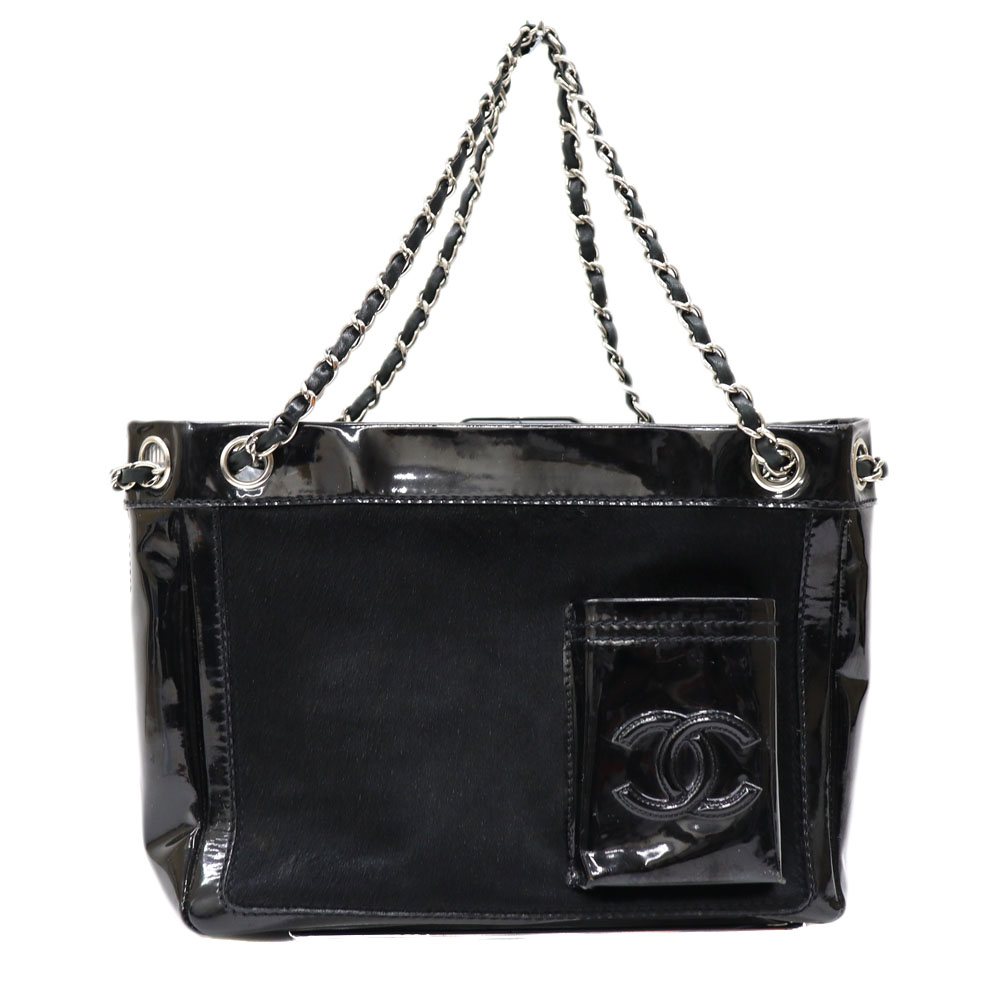 シャネル Chanel 2.55ライン ハラコエナメルチェーントートミニ レディース ブラック【中古】