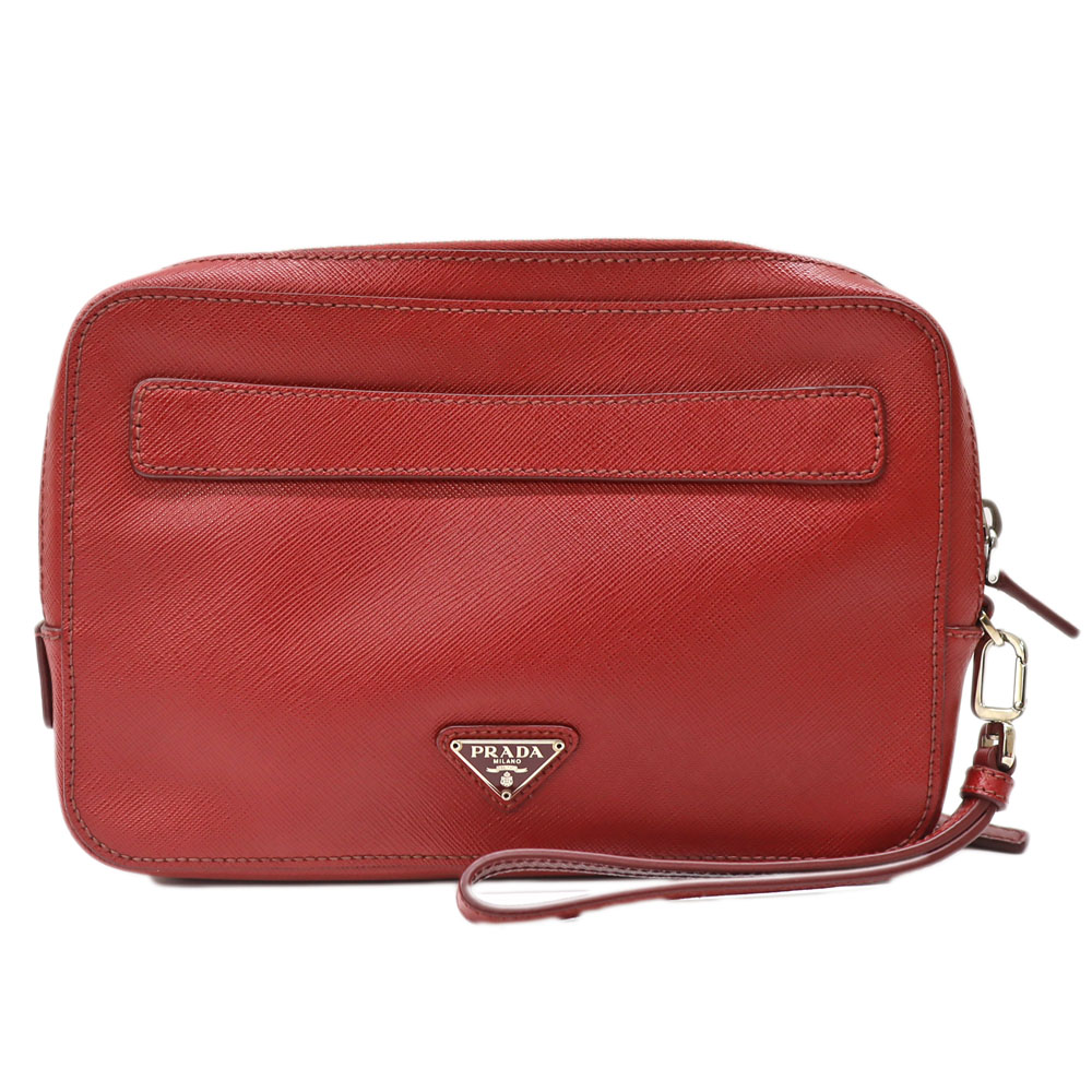 プラダ Prada VR0052 セカンドバッグ メンズ サフィアーノレザー レッド系【中古】