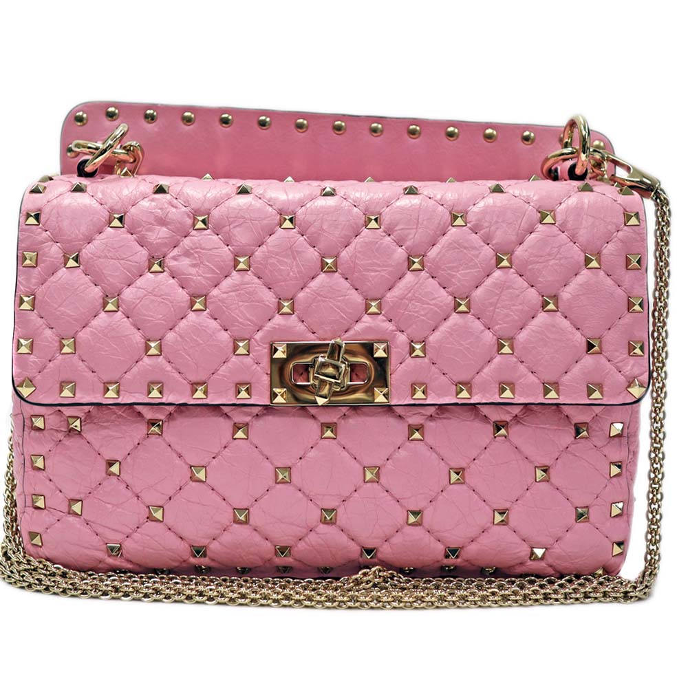 ヴァレンティノ Valentino スタッズショルダーバッグ レザー レディース ピンク【中古】