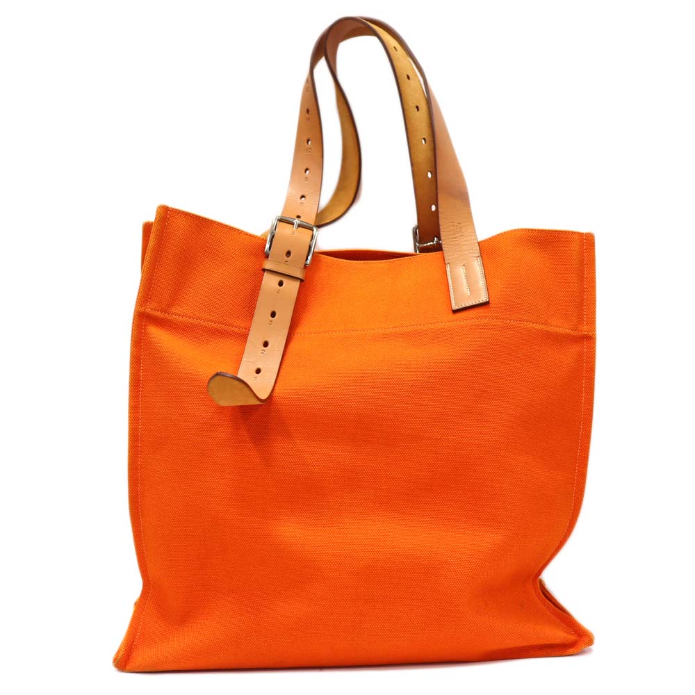 エルメス Hermes エトリヴィエール・ショッピング トートバッグ ユニ一発やる トワルゴエラン×ヴァッシュハンター オレンジ色×赤銅色系【中古】