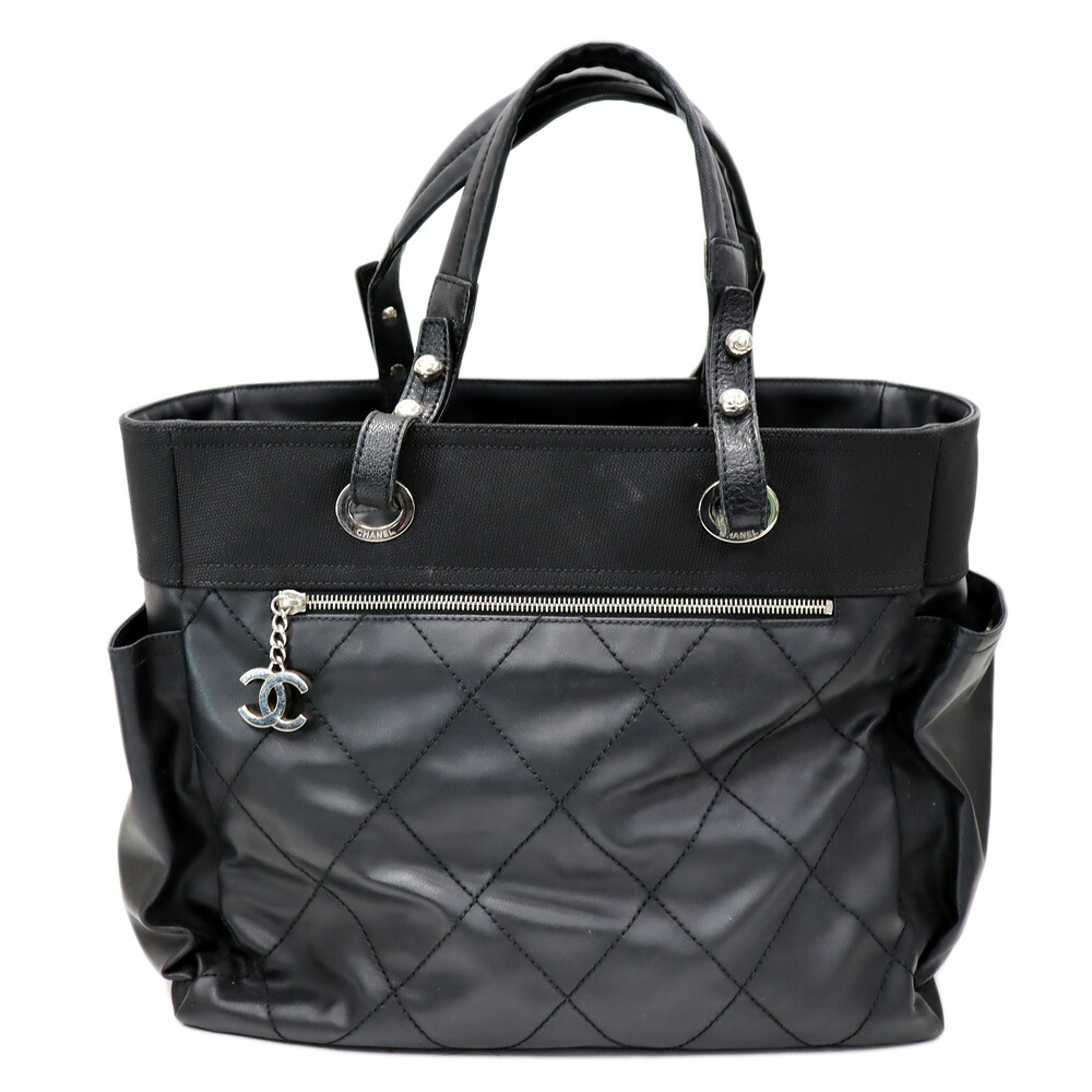 シャネル Chanel A34210 パリビアリッツGM トートバッグ レディース ナイロン×なめし革 黒いこと【中古】