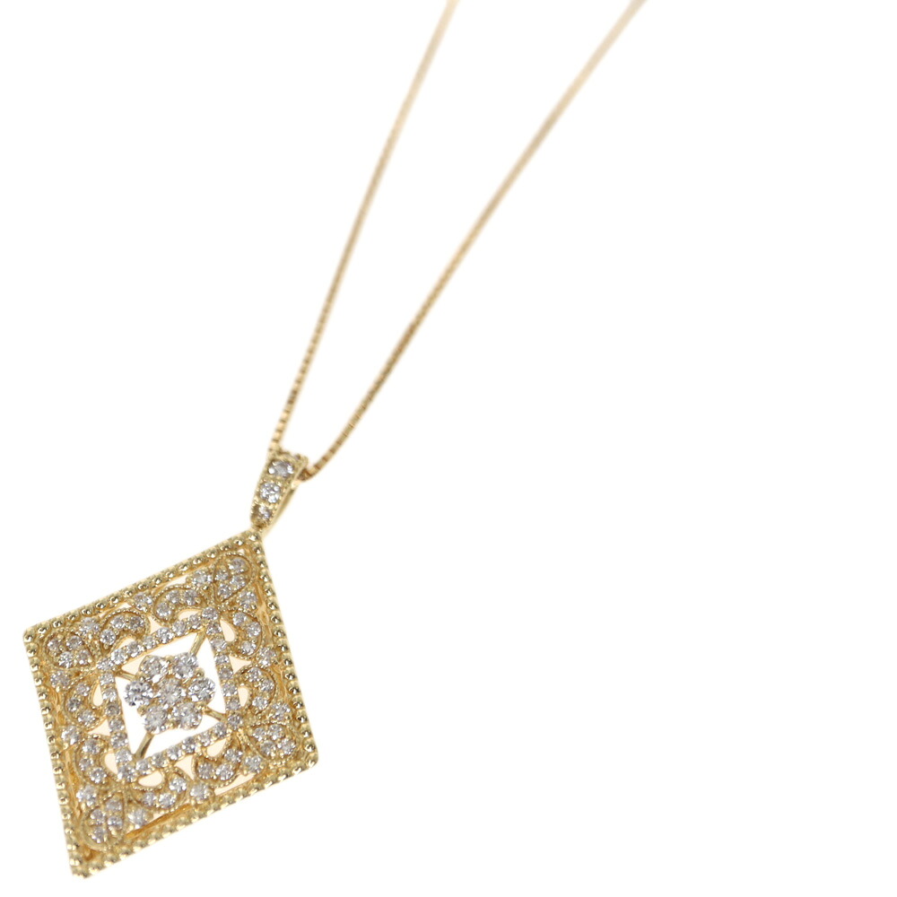 K18 18金 ダイヤモンド付ネックレス イエローゴールド【中古】