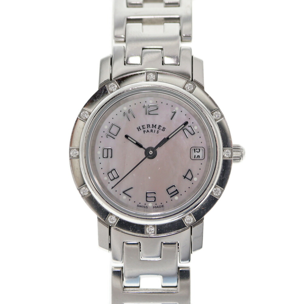 エルメス Hermes CL4.230 クリッパーナクレ 外殻 レディース 石英 ウオッチ 12P金剛石【中古】