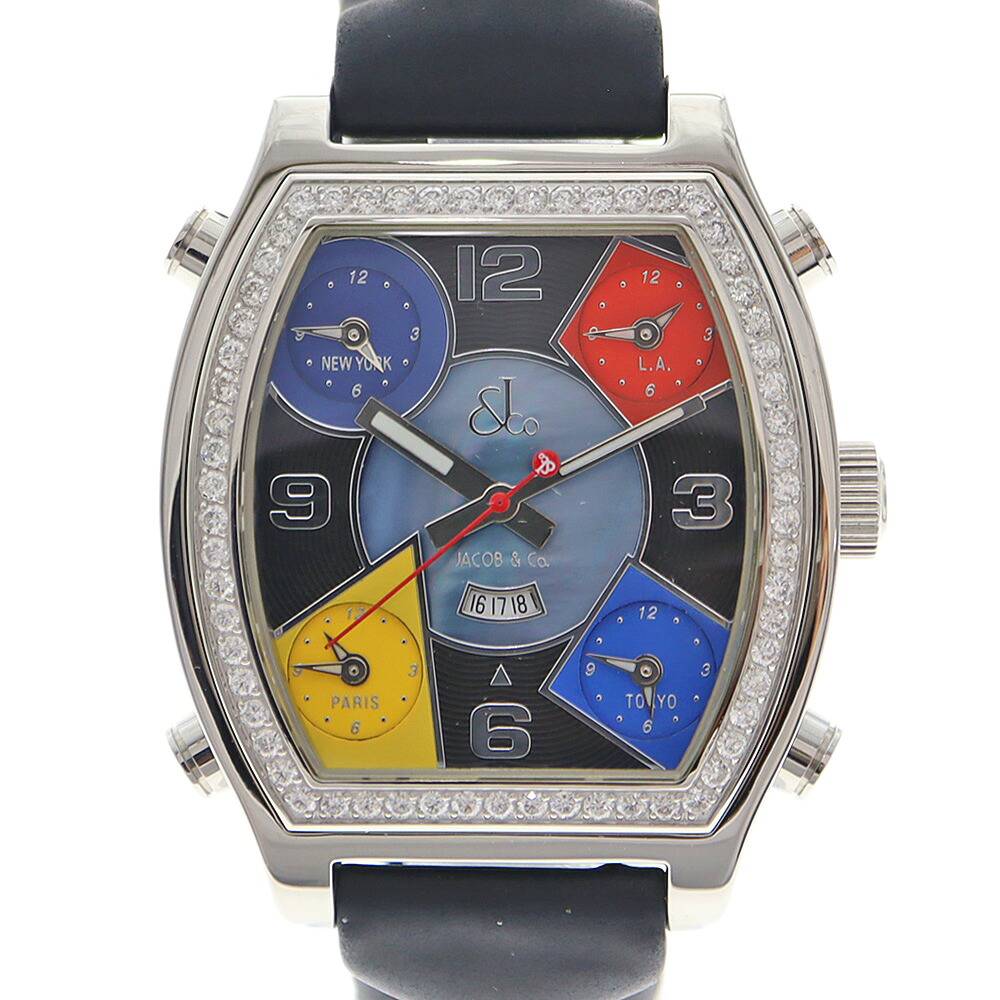 ジェイコブ Jacob＆Co. ファイブタイムゾーン  ダイヤモンドベゼル 石英 メンズ マルチ色合い【中古】