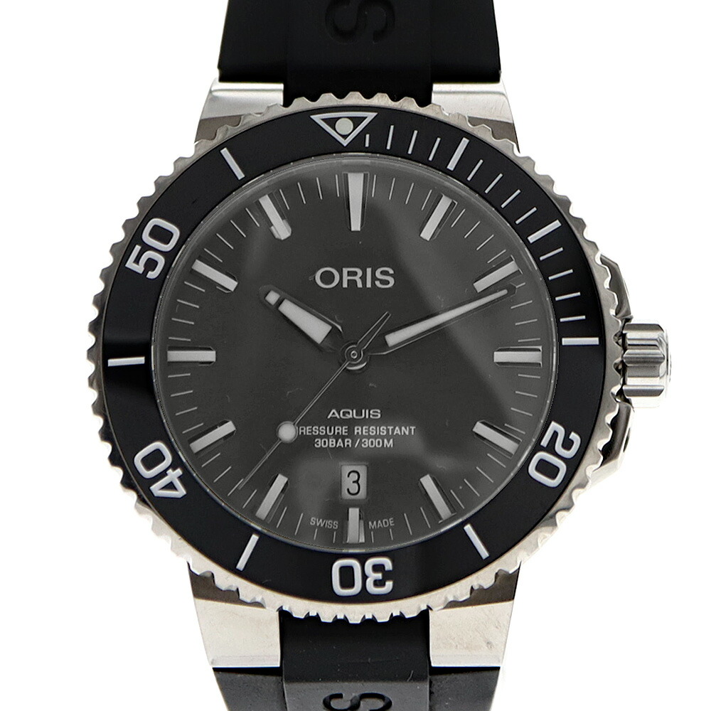 オリス Oris 01 733 7730 7153 アクイスデイト 自動小銃 ウォッチ メンズ 黒いこと/薄墨色【中古】