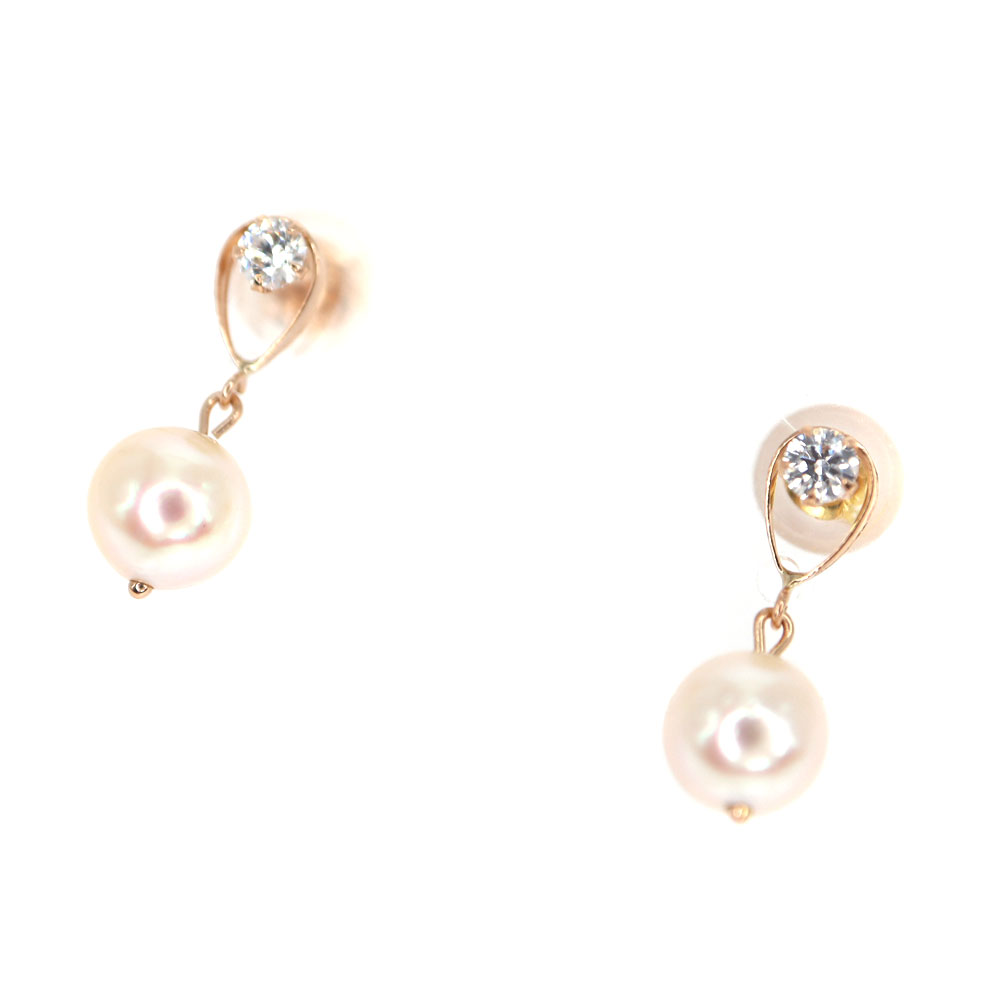 K18PG 18金パール ダイヤモンドピアス 両耳【中古】