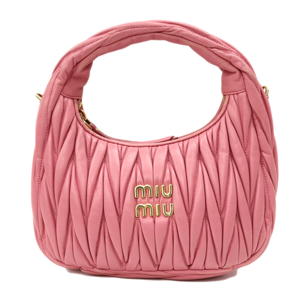 ミュウミュウ Miumiu 5BC125 マトラッセ ホー洋弓 御徒面子 2Wway レディース なめし革 さくら色【中古】