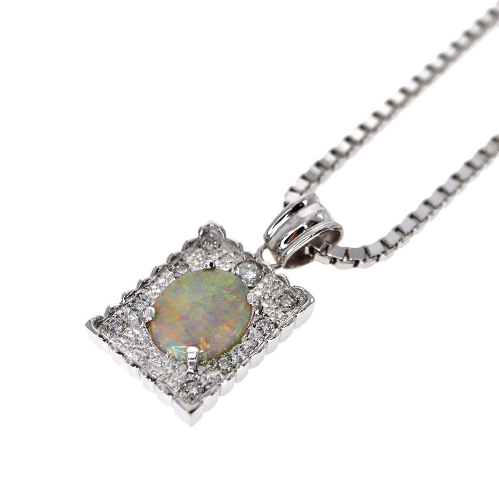 K18WG ホワイトゴールド オパール ダイヤモンド ネックレス ネックレス シルバー系【中古】｜質屋かんてい局 店