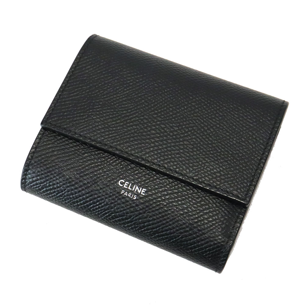 セリーヌ Celine 10B573BEL.38SI トリフォールドウォレット 三つ折り紙入れ なめし革 ユニ一発やる 黒いこと【中古】