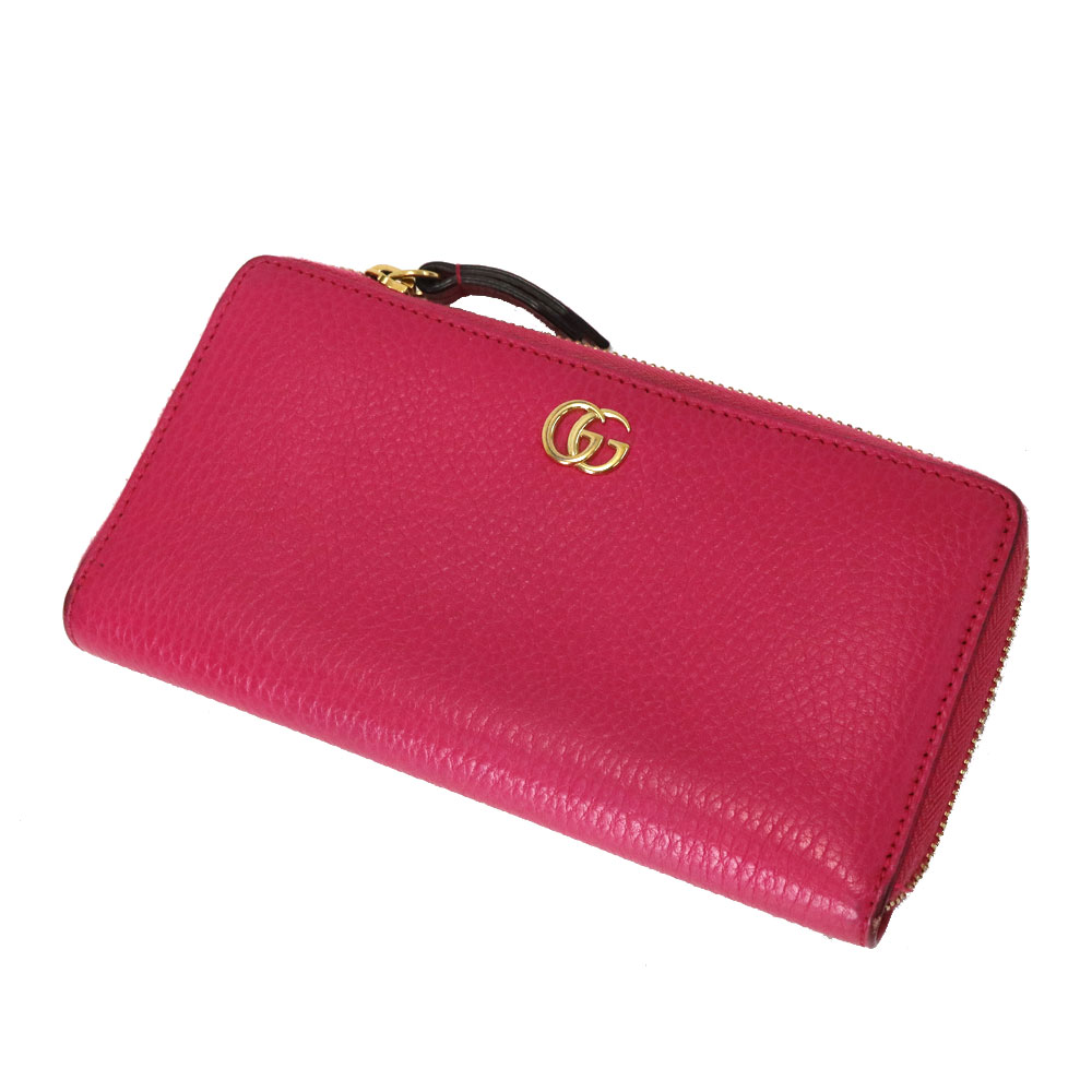 グッチ Gucci 456117・0959 ラウンドジッパー長紙入れ なめし革 レディース サクラ色【中古】