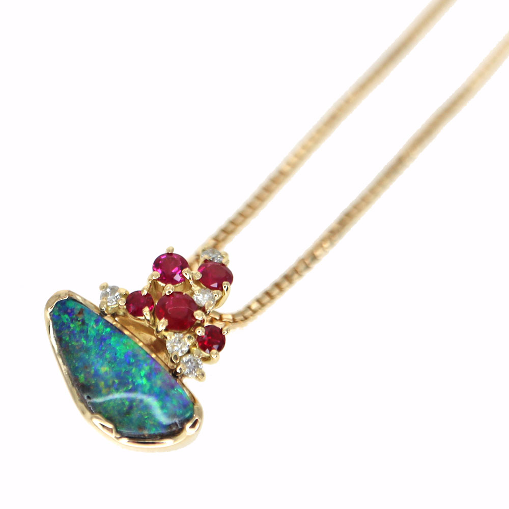 K18 18金 オパール ダイヤモンド ルビー ネックレス レディース ゴールド【中古】｜質屋かんてい局 店