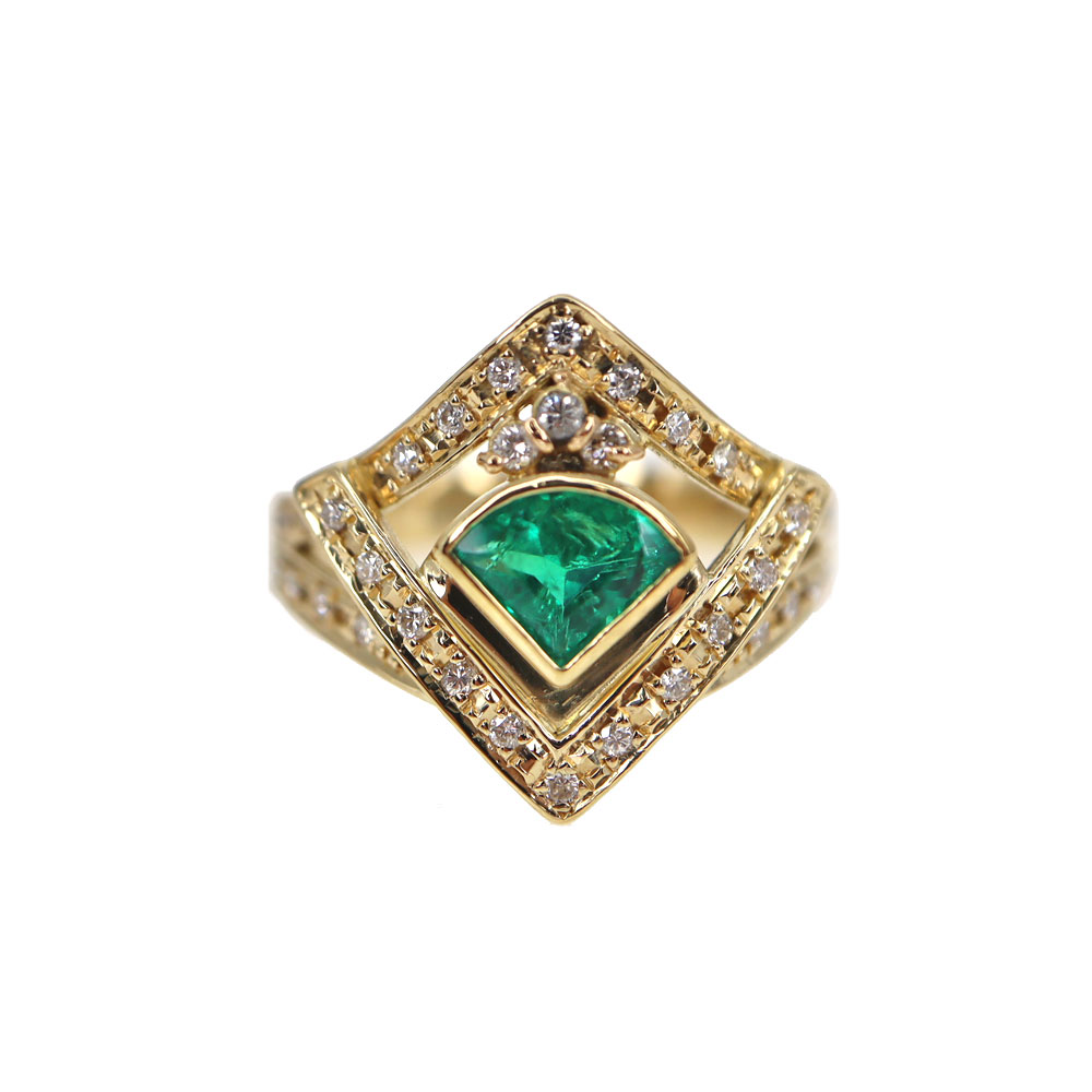 K18 18金 エメラルド ダイヤモンド リング メンズ ゴールド【中古】