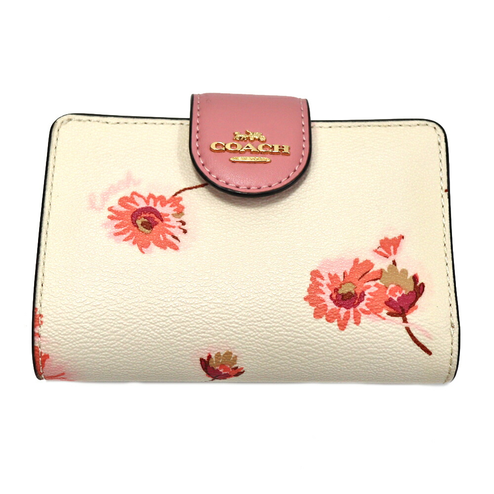コーチ COACH C3284 2つ折りL字ファスナー財布 レディース PVCコーティングキャンバス レザー ベージュ【中古】