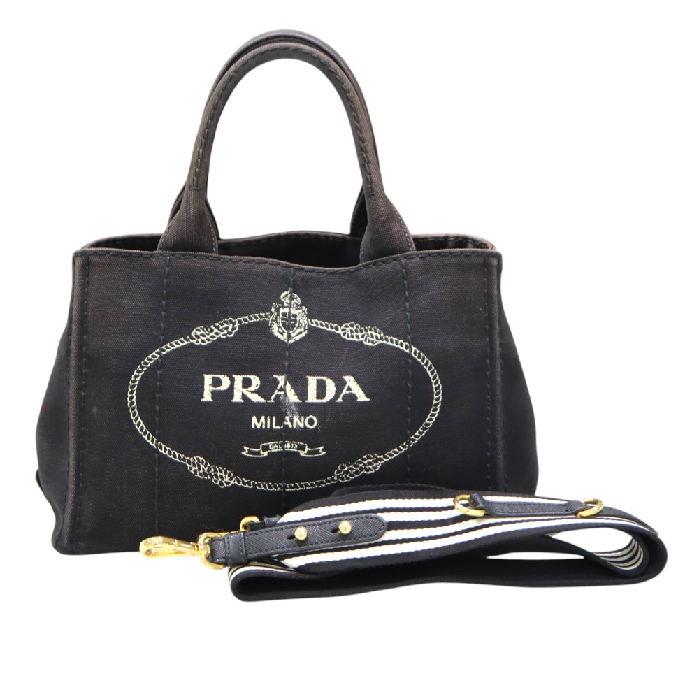 プラダ Prada 1BG439 カナパトートバッグ 2way キャンバス ブラック レディース【中古】