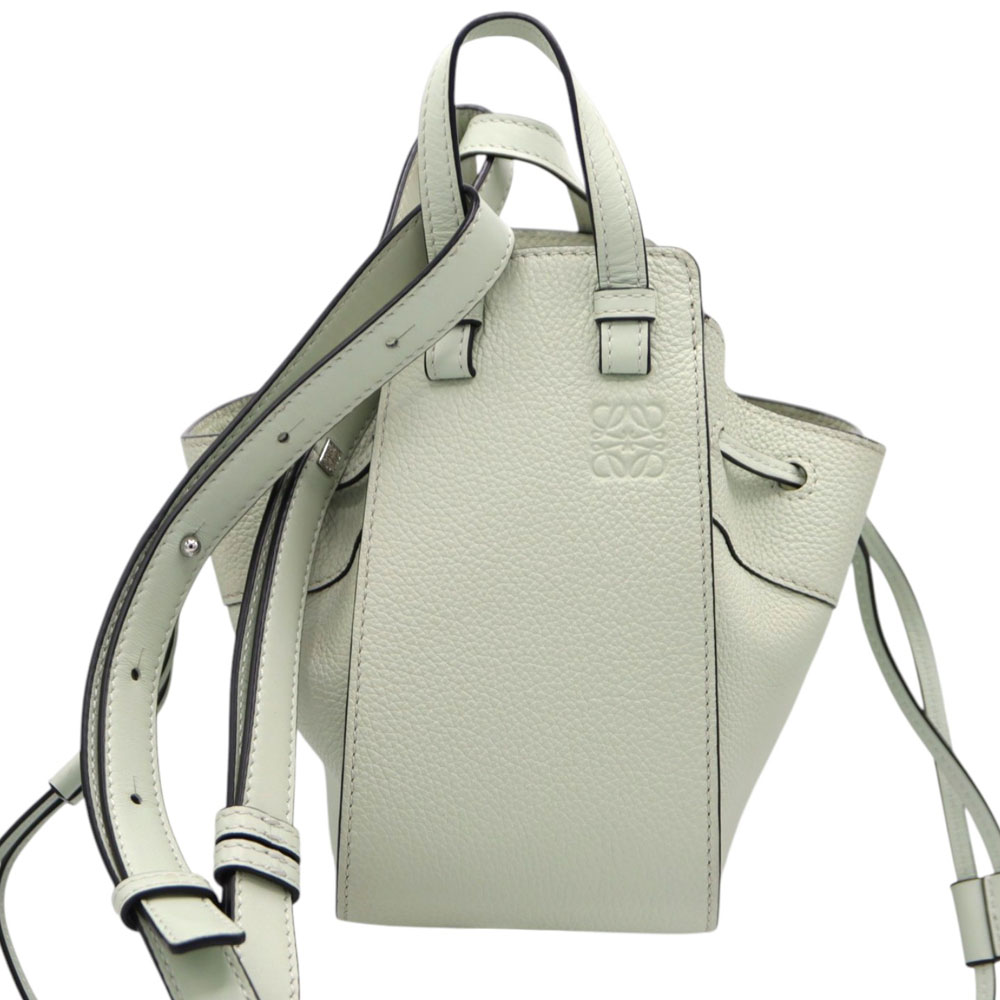 ロエベ Loewe ハンモック ドローストリング ミニ ショルダーバッグ レディース なめし革 ライトグリーン【中古】