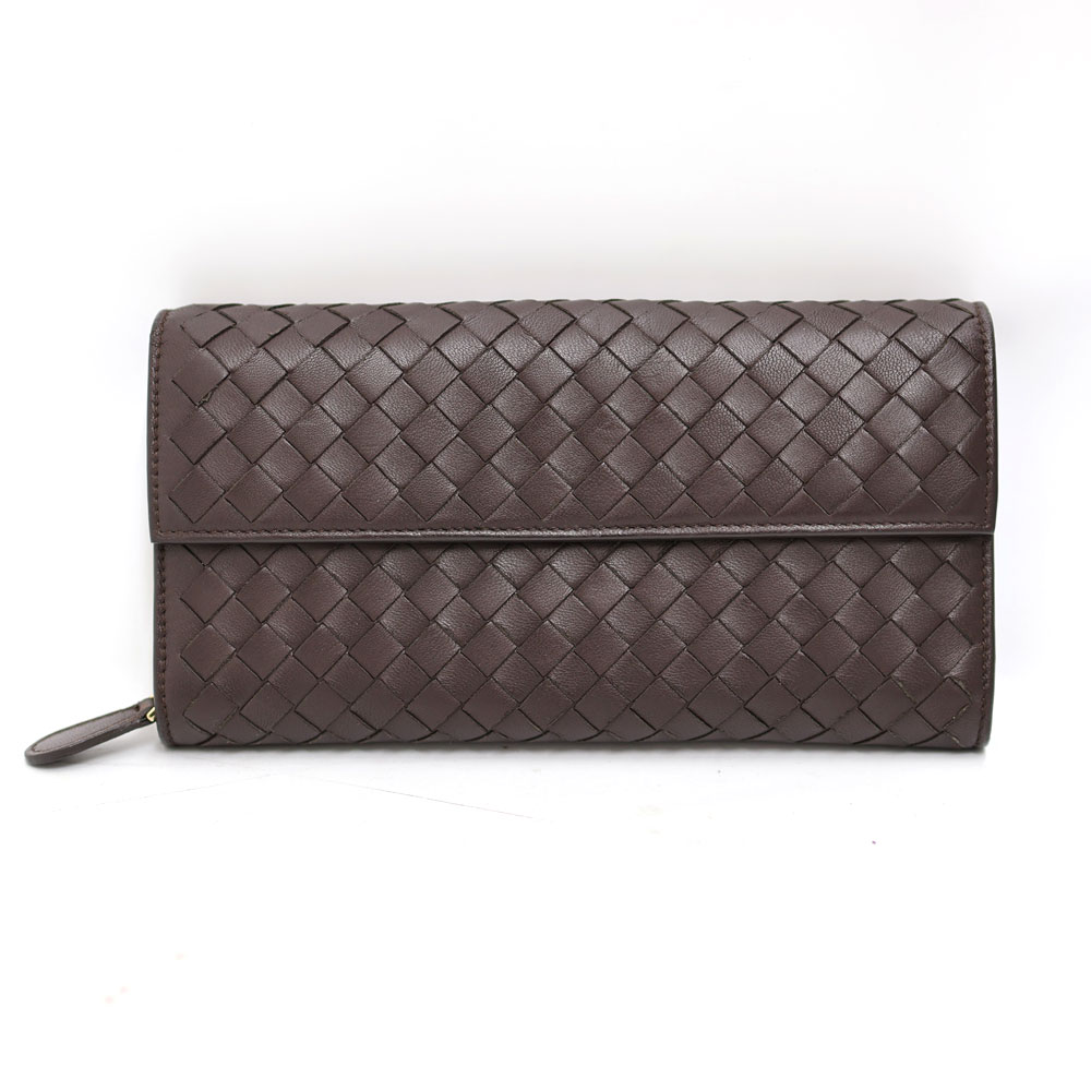 ボッテガヴェネタ Bottega veneta 150509 イントレチャート 二つ折り長財布 ブラウン メンズ 財布【中古】