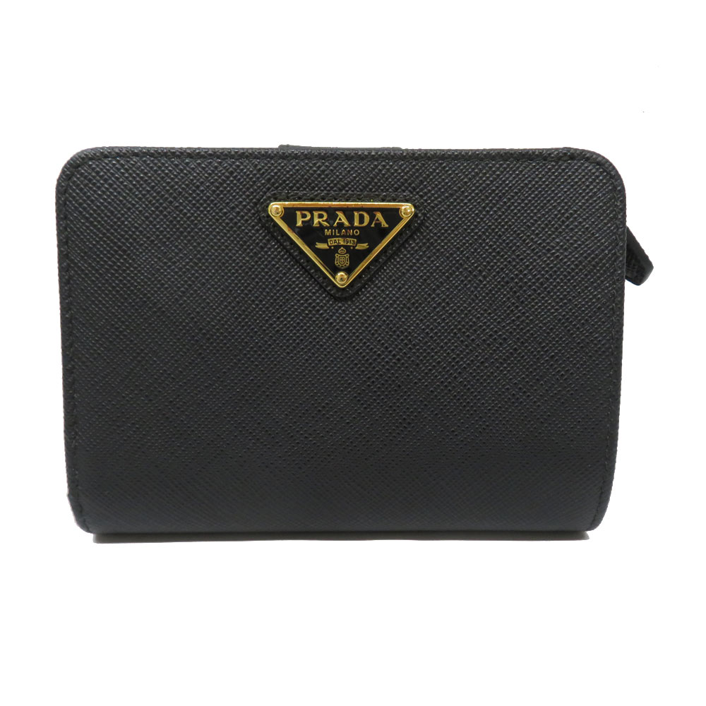プラダ Prada サフィアーノトライアングル財布　1ML018 折りたたみ財布 ブラック 【中古】