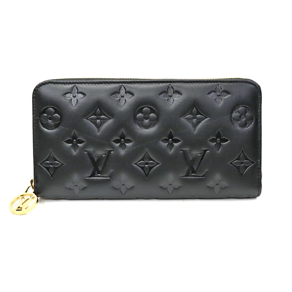 ルイヴィトン Louis Vuitton M81510 ジッピーウォレット モノグラム 長銭入れ 黒いこと 子ヒツジなめし革 【中古】