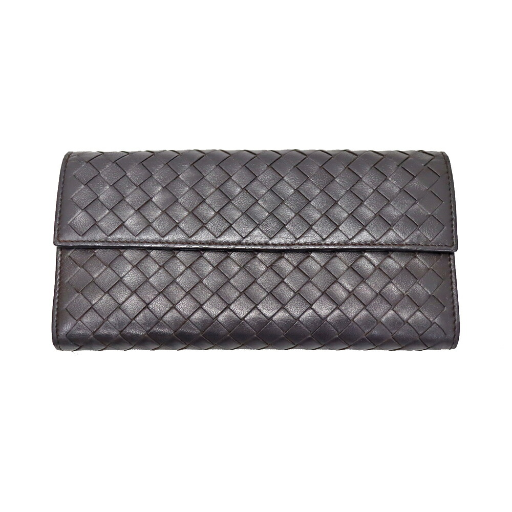 ボッテガヴェネタ Bottega Veneta 150509 イントレチャート 二つ折り長紙入れ うす暗い赤銅色 メンズ  紙入れ【中古】