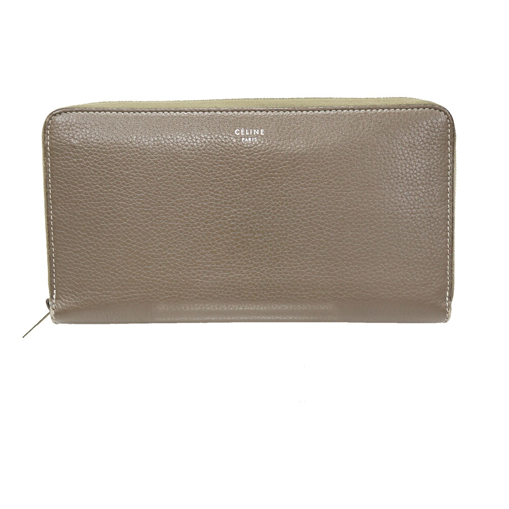 セリーヌ Celine 1050003AFE.09SO ラウンドジッパー紙入れ 長紙入れ なめし革 グレージュ【中古】