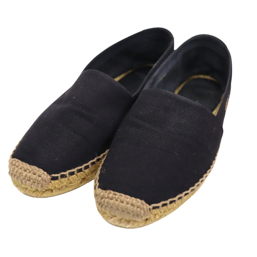 サンローラン Saint Laurent スリッポン レディース 帆布 黒いこと×ベージュ【中古】