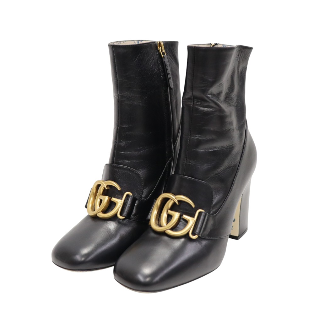グッチ Gucci 549694 なめし革ブーツ レディース 黒いこと×ゴールド【中古】