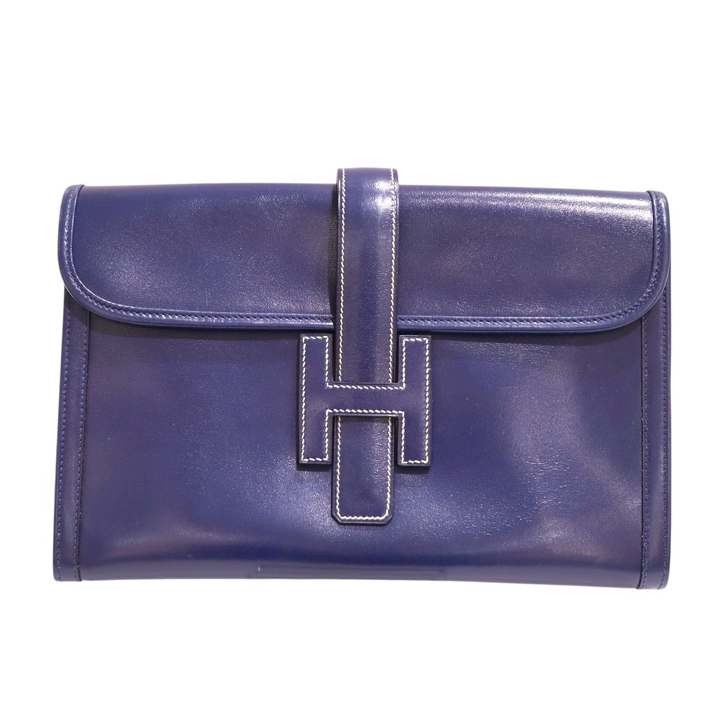 エルメス Hermes ジジェPM クラッチペダル御徒面子 当てずっぽう：ボックスカーフ 青碧系【中古】