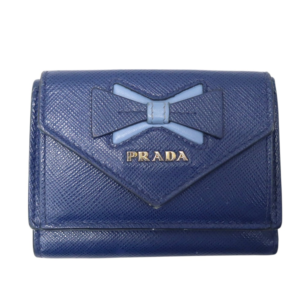 プラダ Prada 1MH021 サフィアーノ 三つ折り財布 ブルー レザー レディース 【中古】｜質屋かんてい局 店