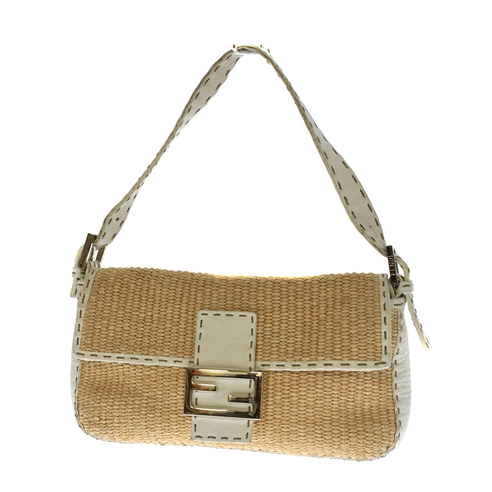 FENDI フェンディ セレリア レザー ハンドバッグ ホワイトベージュ