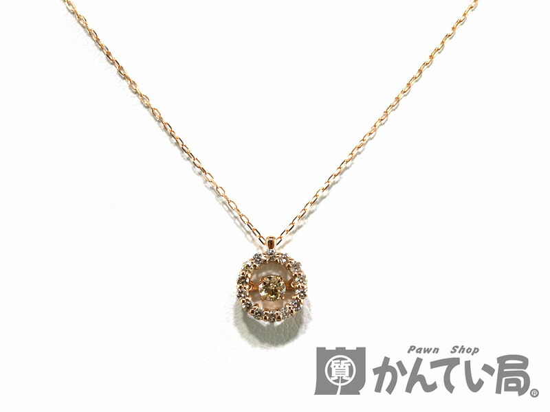 K18　D0.09ct　0.013ct　ネックレス　金　イエローゴールド　ダイヤモンド　ダンシング　揺れる　ペンダント　　シンプル　レディース　　【中古】　USED-SS　質屋　かんてい局小牧店　c17-4712