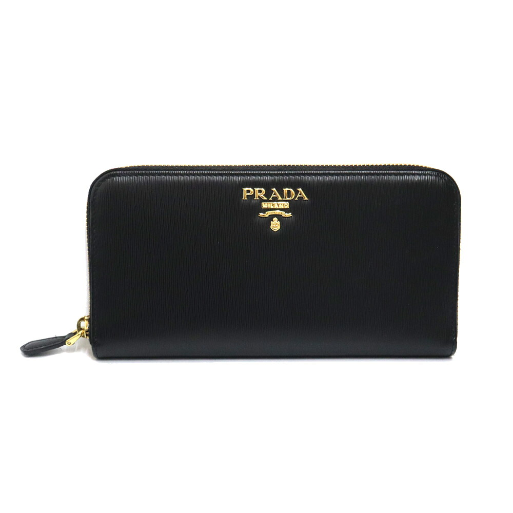 プラダ Prada 1ML506 ラウンドジッパー長紙入れ 黒いこと【中古】