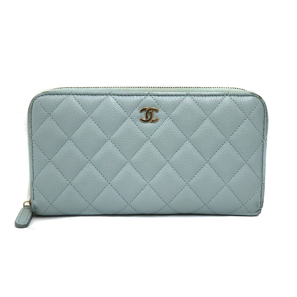 シャネル Chanel AP0242 ラウンドジッパー紙入れ 長紙入れ レディース キャビア人はだ ともし火青味【中古】