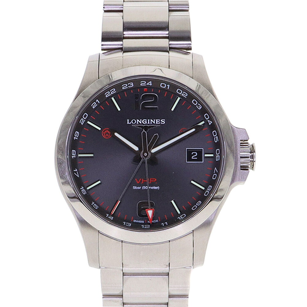 ロンジン Longines L3.728.4.56.6 コンクエスト メンズ 電池式 腕時計 ブラック文字盤 【中古】