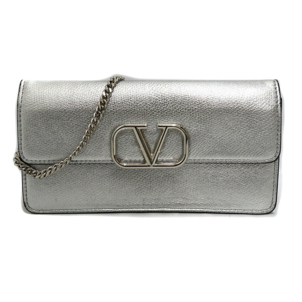 ヴァレンティノ Valentino チェーンウォレット 紙入れ レディース なめし革 しろがね色【中古】