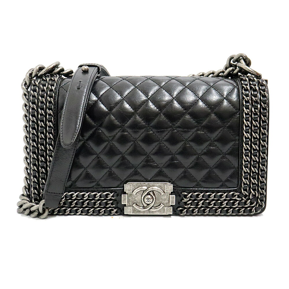 シャネル Chanel 男の子シャネル25 チェーン店ショルダーバッグ レディース なめし革 黒いこと【中古】