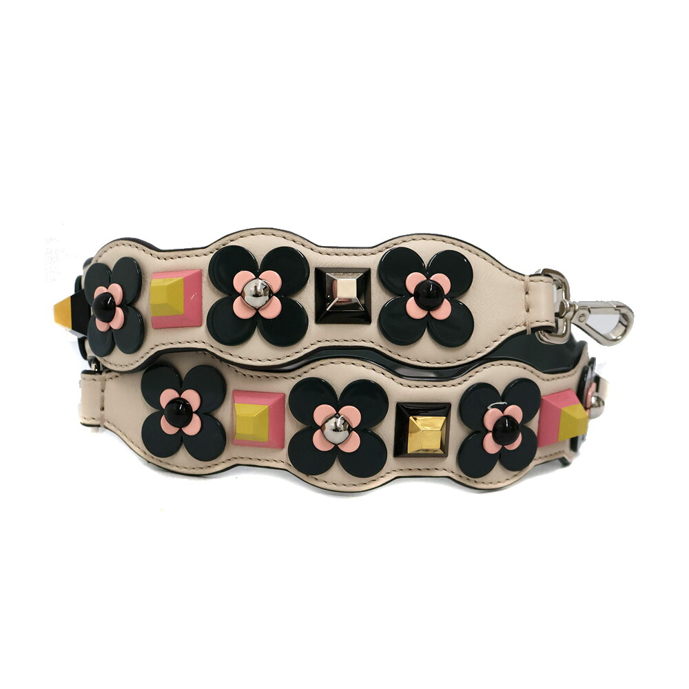 フェンディ Fendi ストラップユー バッグストラップ レディース なめし革 象牙色×緑であること【中古】