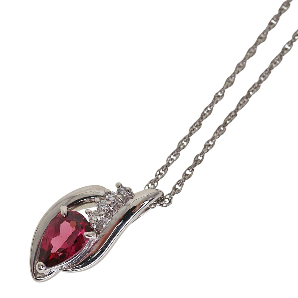 Pt850/Pt900 プラチナ850/900 ガーネット ダイヤモンド ネックレス レディース シルバーカラー【中古】|質屋かんてい局 店