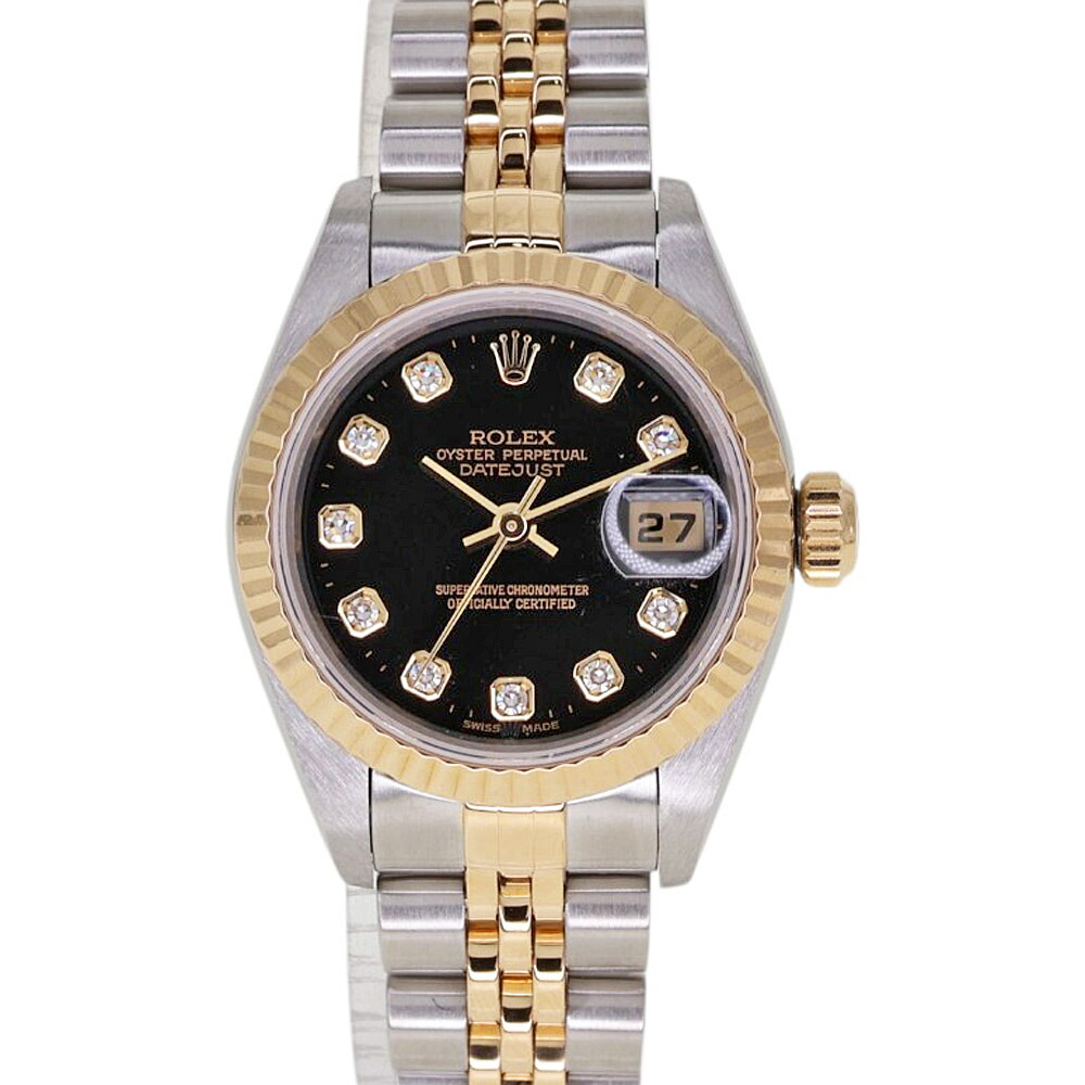 ロレックス Rolex 79173G デイトジャスト レディース 自動巻き 腕時計 ブラック文字盤 ダイヤモンド P番【中古】 430,560円