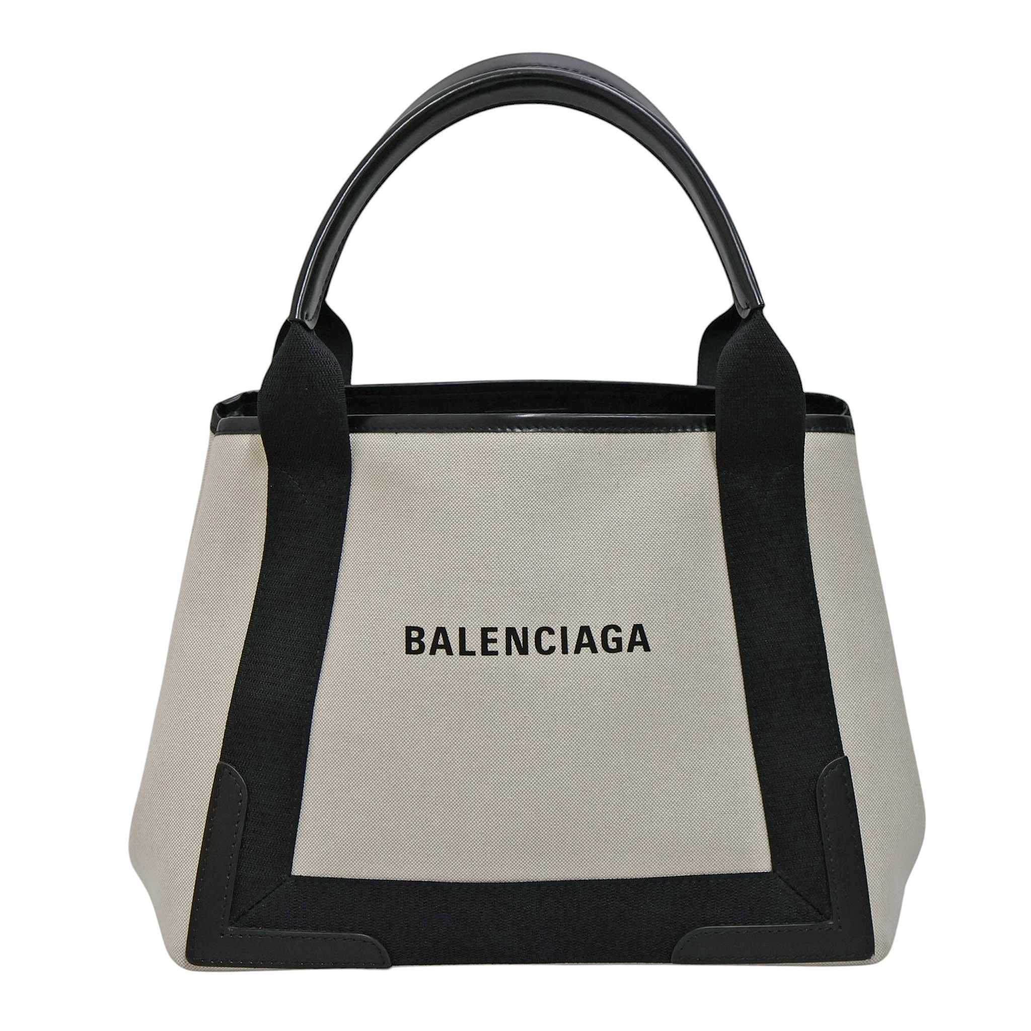 バレンシアガ Balenciaga 339933 ネイビーカバスS ハンドバック レディース 帆布×なめし革 黒いこと×白いこと系【中古】