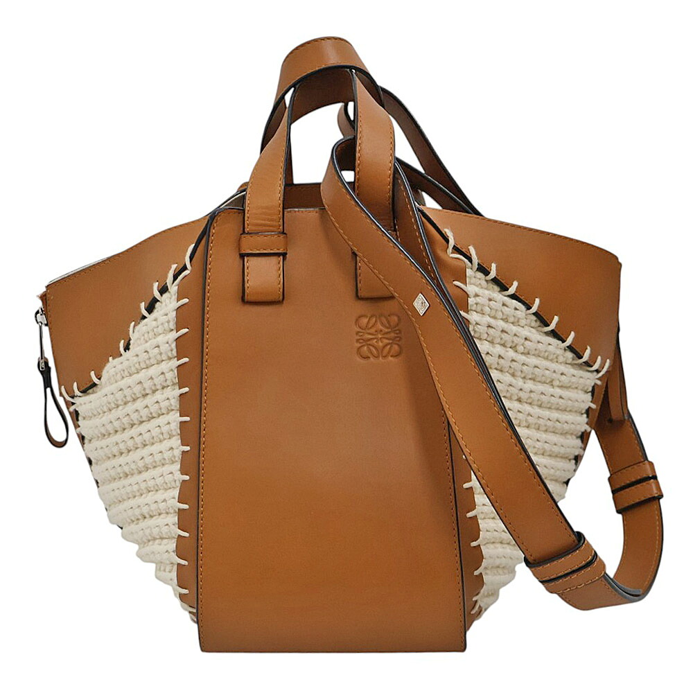 ロエベ Loewe 387.01AS35 ハンモック スモール  ショルダーバッグ ハンドバック レディース なめし革×帆布 赤銅色×象牙色【中古】
