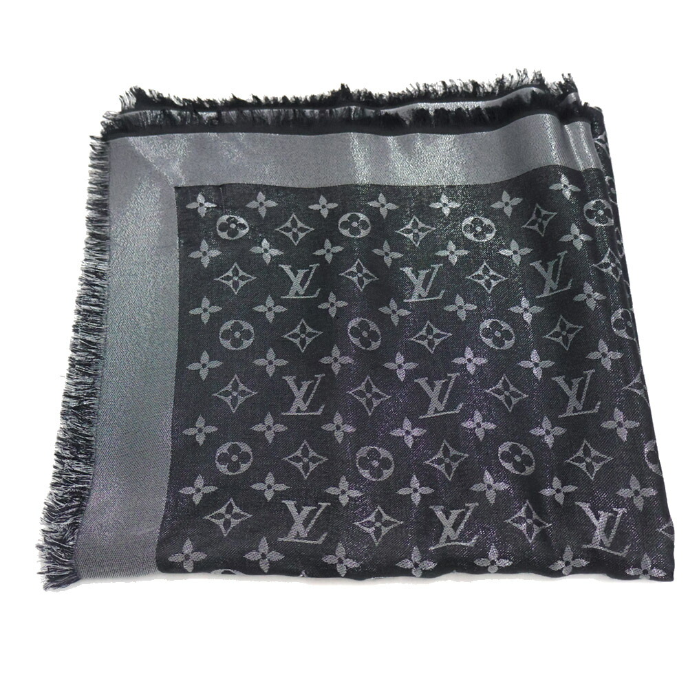 ルイヴィトン Louis vuitton M75123 膝掛け･モノグラム･シャイン レディース 絹地×羊毛 黒いこと【中古】