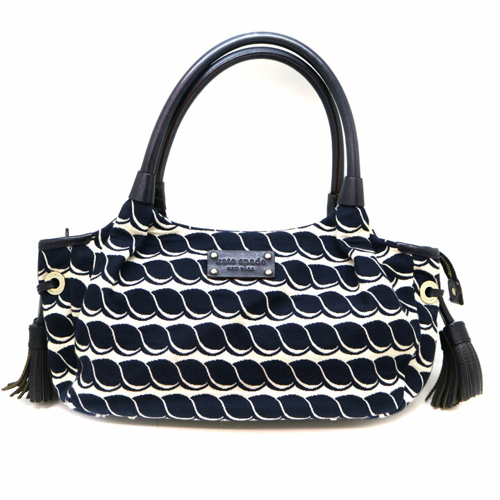 Kate Spade ケイトスペード ハンドバック 鞄 レディース キャンバス レザー ネイビー系 ホワイト系 Used 6 中古 1 8007 質屋 かんてい局茜部店 Maf Gov Ws